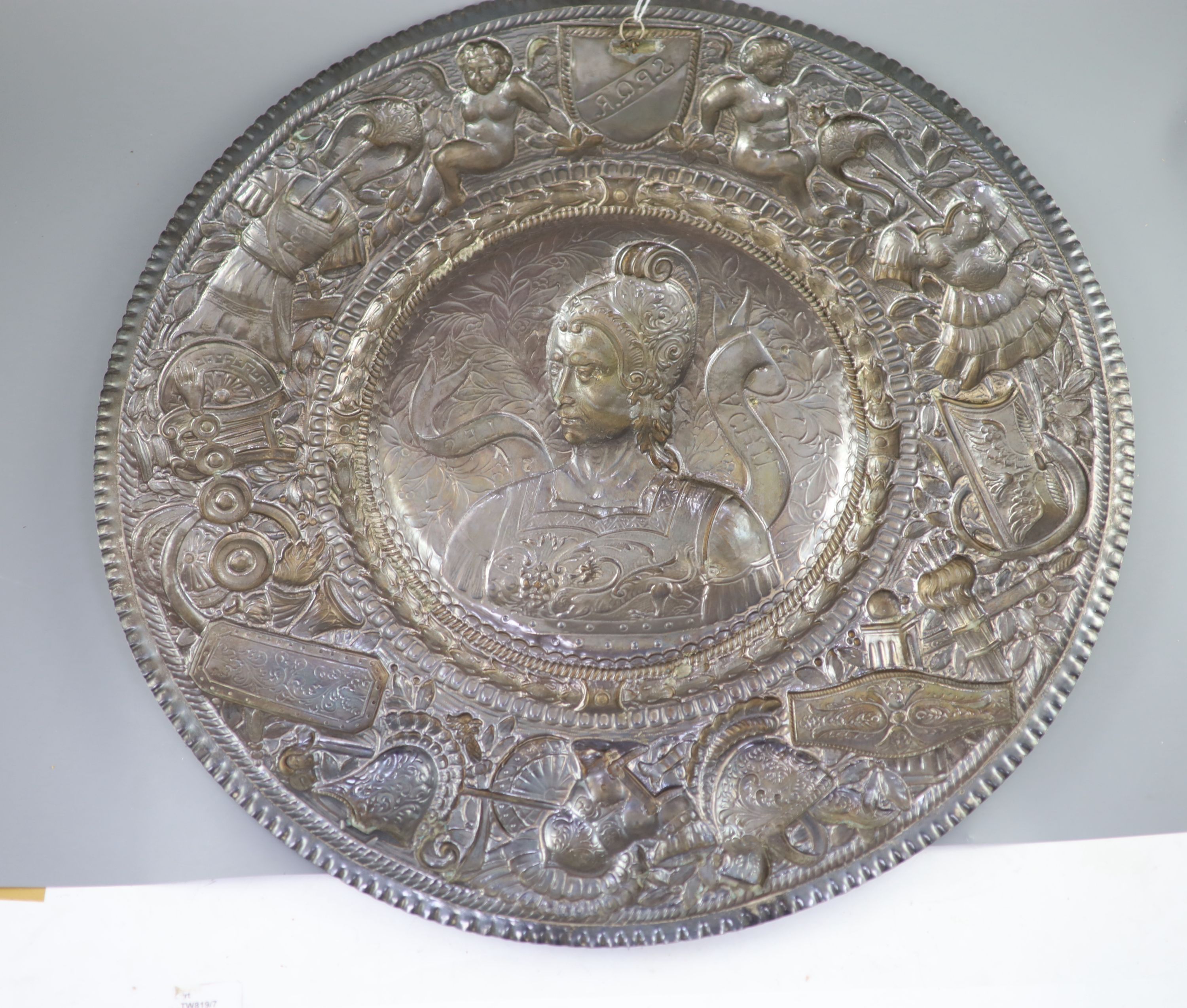 A large late 19th century Italian repousse 800 standard silver charger